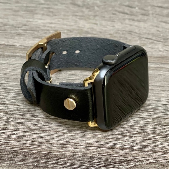 Black Vegan Faux Leather Strap Gold iWatch Band main image 8